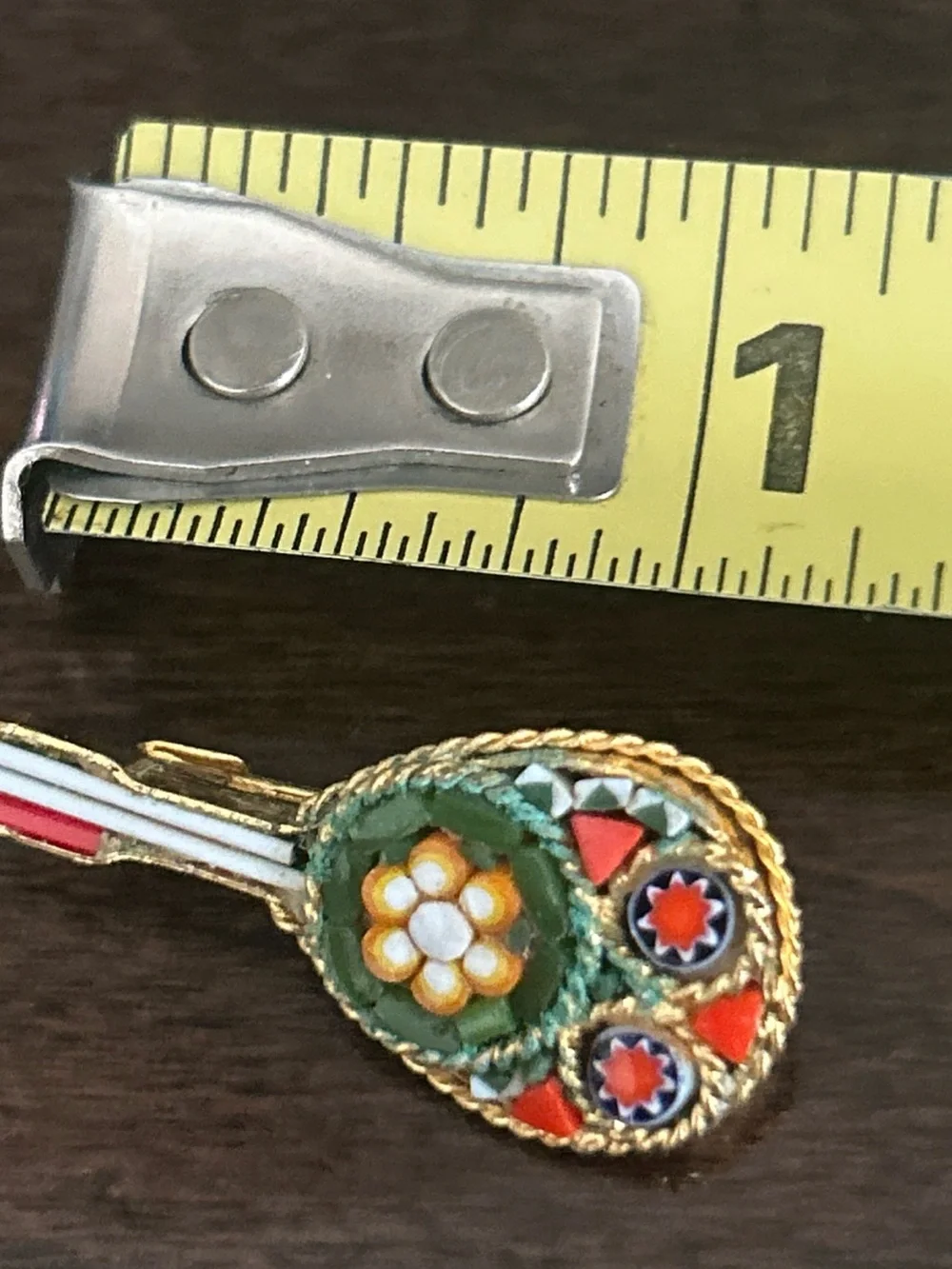 VTG Italian Micro Mosaic Guitar Mandolin Brooch Set Gold Tone Millefiori Pins